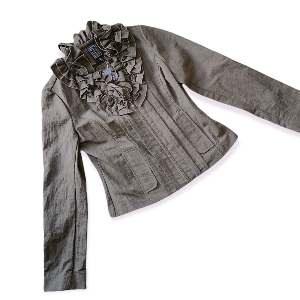 Elegant Olive Green Ruffled Blazer XS